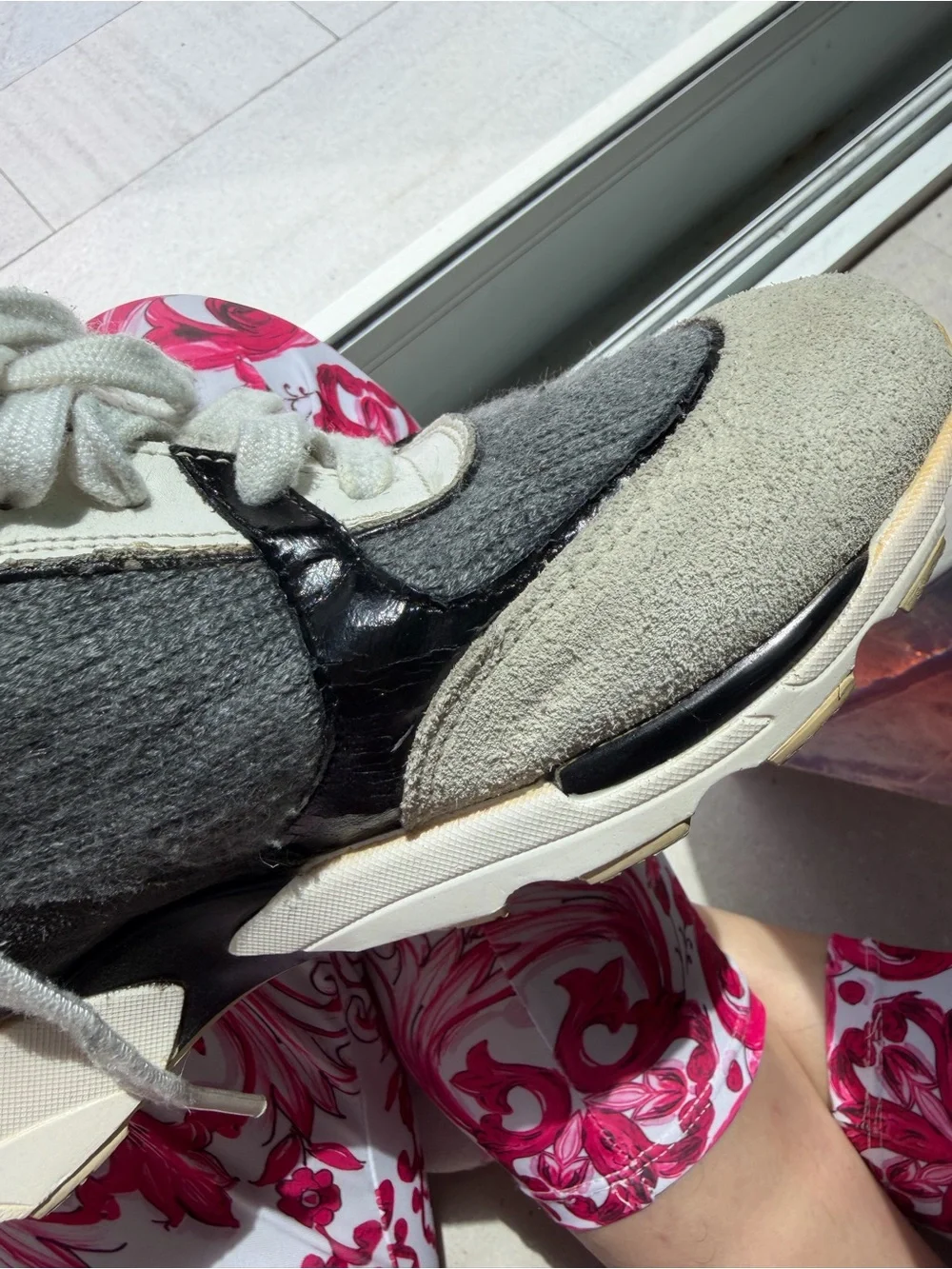 CHANEL Kids' Gray Knit Logo Back Sneakers